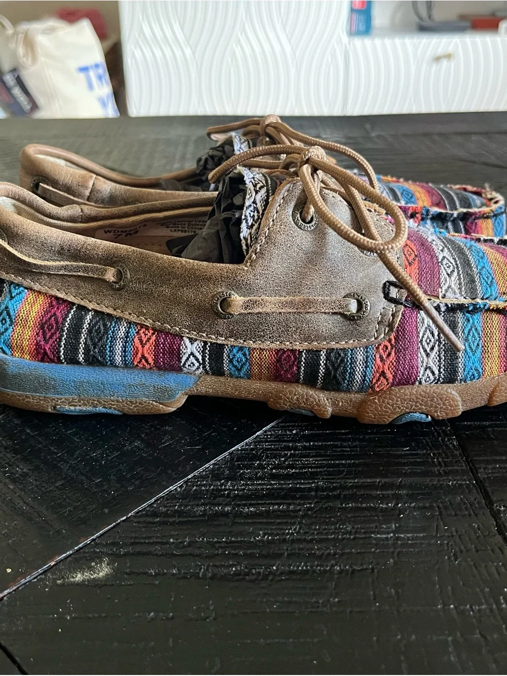 Twisted X Women's Boat Shoe Driving Moc in vibrant Serape/Bomber color Size 7